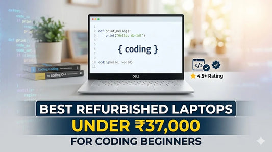 creqte a clean and minimalist thumbnail ffor Best Refurbished Laptops Under ₹37,000 for Coding Beginners