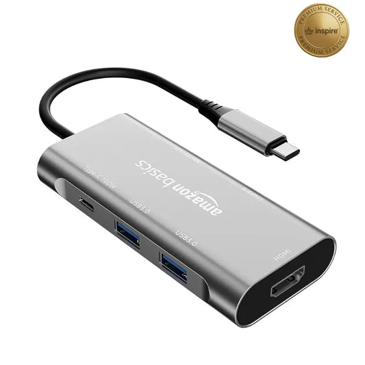 Amazon Basics 7-in-1 USB Hub - Compact Multi-Port USB Adapter with USB-A, USB-C and HDMI Ports