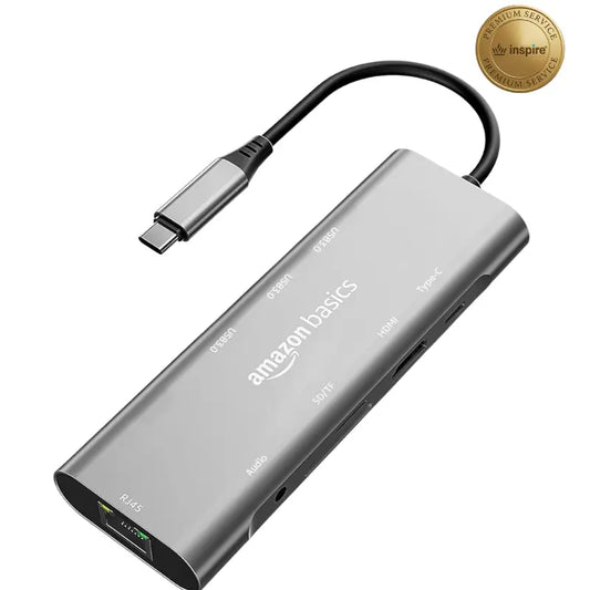 Amazon Basics 9-in-1 USB Hub - Multi-Port USB Adapter with USB-A, USB-C, HDMI, SD Card Reader