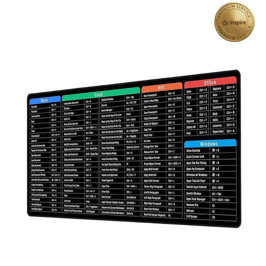 Shortcut Keys Mousepad 90x40cm - Large Desk Mat with Keyboard Shortcuts Reference for Productivity